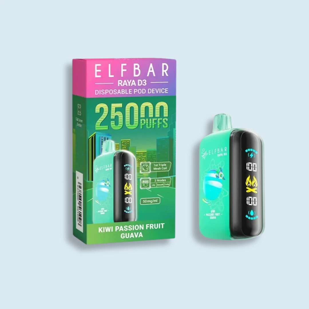 kiwi passion fruit guavavape Elfbar Raya D-3 25K Puff – Kiwi Passion Fruit Guava - Image 1